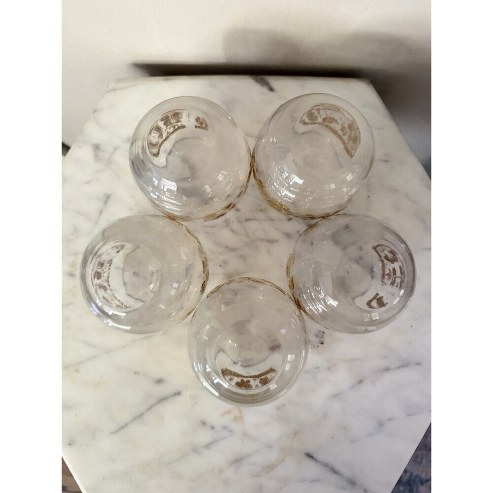 Vintage Culver Chantilly Roly Poly Glasses Mid Century Gold Floral Barware Set 5 - Picture 6 of 7